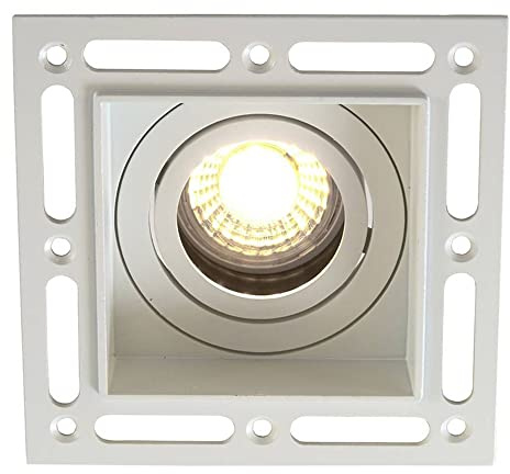 National Lighting Plaster-in Trimless Downlights - 6-Pack Square Recessed Lighting - Matt White LED Downlights Ceiling - 20 Degree Adjustable Tilt Spotlights - 7W 240V LED GU10 Lamp (Not Included)