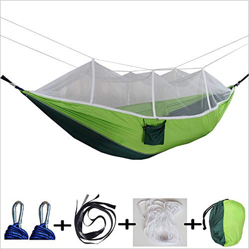 YMZCamping Hängematte mit Moskitonetz, leicht, tragbar, Doppelschlafsack, 300 kg Tragkraft, Reise-Hängematte für Outdoor, Garten, Wandern, Rucksackreisen, Picknick, grün