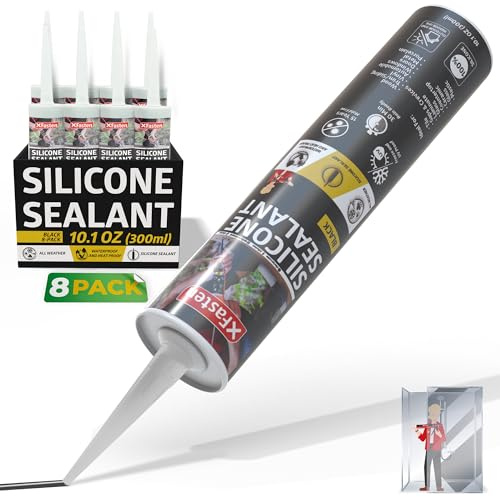 XFasten Silicone Sealant Waterproof Black Cartridge, 10.1 oz (8-Pack) Black Caulking Silicone Adhesive Sealant Cartridge for RV, General Use, Window, Door, Glass, Automotive Leak Sealing