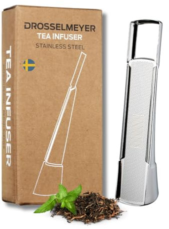Infuseur à thé en Acier Inoxydable conçu et produit en Suède - Passoire à thé à manche Anti-goutte - Design élégant avec couvercle coulissant micro-perforé - Filtre à thé