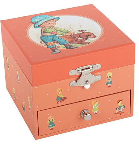 Trousselier - Haustier - Kindheitserinnerungen - Schatzkiste & Musikschmuck - Spieluhr - Ideales Kindergeschenk - Musik Menuet von Mozart - Farbe Orange
