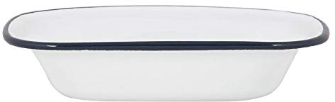 Argon Tableware 20cm Enamel Pie Dish - Navy Rim - Dishwasher Safe Pie Dishes Enamel Cookware Oblong Pie Dish Oven Tray Bakeware Pastry Casserole Roasting Tin