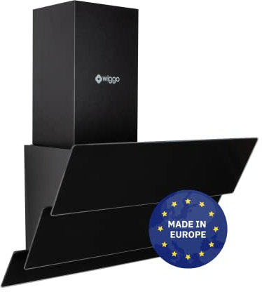 Wiggo Campana extractora de 60 cm, sin cabeza, con recirculación de aire, 300 m³/h, pantalla táctil LED, 3 niveles, filtro grasa y 2 filtros carbón, extractora con 3 partes frontal de cristal, negro