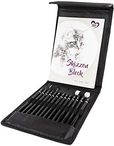 Matite per schizzi, Kit Disegni con Accessori, 17 pezzi, 9 diversi spessori, blocco per schizzi, gomma, temperino