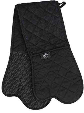 Homefolk Double-Sided Oven Gloves, Black, Non-Slip Silicon Grip Double Oven Glove, Heat Resistant, Professional, Modern Cooking Oven Mitt & Potholder for Grilling, Cooking, Baking, Barbecue, 1 pair