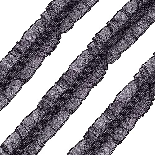 FINGERINSPIRE 10m 8mm Schwarz Doppelrüschen Spitzenband Elastisches Stoff Spitzenbesatz Rüschen Spitzenborte zum Nähen Handwerk Geschenkbox Kleidungsdekoration