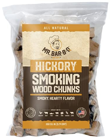 3.5 Lb. Hickory Wood Chunks by Mr. Bar-B-Q, Alternative for Charcoal Briquettes Can be Use on Gas, Wood Chunks for Smokers, Natural Hickory Smokey Flavor for Smoking, Grilling & BBQ, Camping Essential
