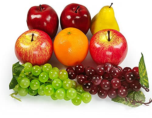 Künstliche Früchte-Pack,gefälschte Mischungsfrüchte für Wohnkultur,Simulations-Obst-Set,Party-Weihnachtsdekoration,Faux-Obst-Modell für Fotoshooting,künstliche Apfel-Birnen Trauben(6Arten,8Stück)