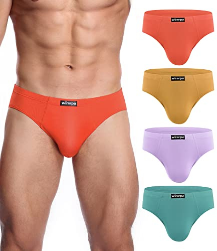 wirarpa Men's Modal Briefs Underwear Super Soft Microfibre Underpants No Front Slips Covered Waistband 4 Pack Medium