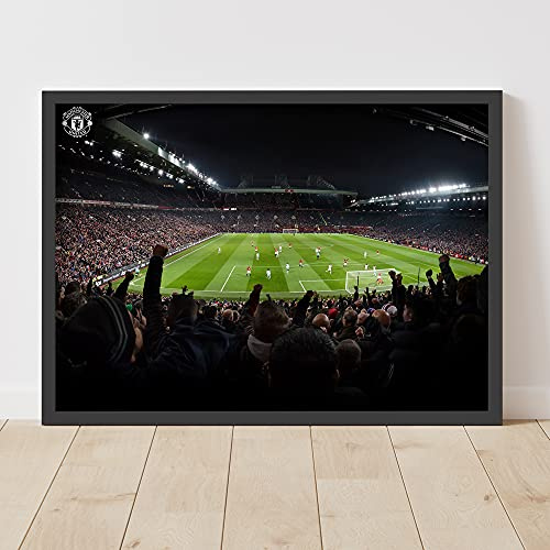 Manchester United Print - Stretford End Goal Design Man Utd Wall Art Poster (A4, Framed - Black)