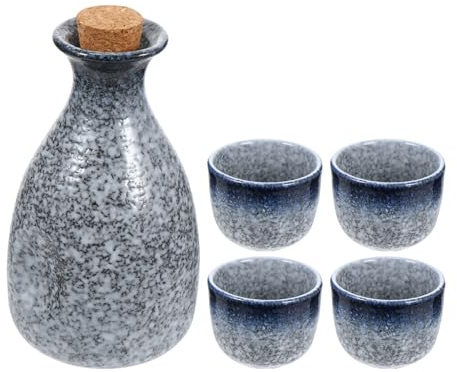 Cabilock Japanese Sake Set Ceramic Sake Pot with 4 Cups Frosted Surface Home and Restaurant Use Elegant Wine Glass Set
