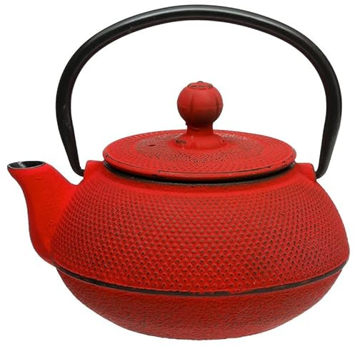 MF Japanische Gusseisen Teekanne mit Filter im asiatischen Stil mit Sieb ROT 600 ml Teekessel Teebereiter Teezubereiter