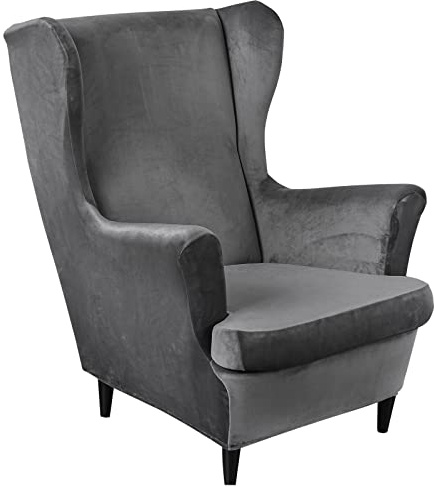 Mingfuxin Wingback Chair Covers 2 Piece Set Stretch Wing Chair Cushion Sofa Slipcover, Removable Velvet Wing Back Armchair Slipcovers Furniture Protector for Living Room Bedroom Hotel