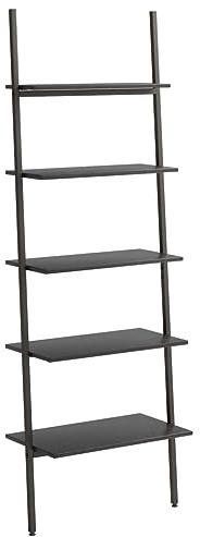 vidaXL Anlehnregal mit 5 Ablagen Bücherregal Büroregal Standregal Aktenregal Leiterregal Wandregal Bücher Regal Schwarz 64x34x185,5 cm