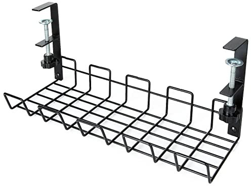 ASelected Under Desk Cable Management Tray, No-Drill Metal Cable Management, 38cm Metal Cord Organizer, Office Cable Mesh Holder for Desks, Offices and Kitchens, Black