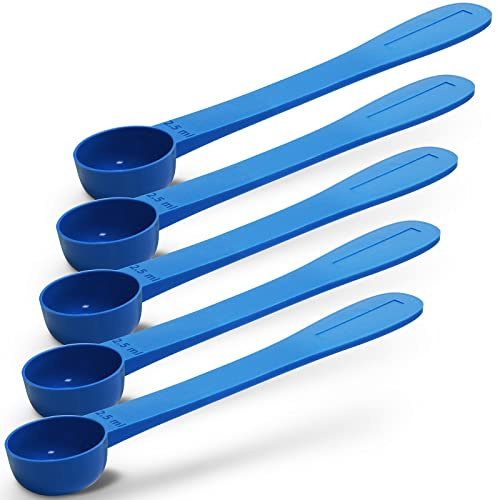5pc Kit, RE-GEN 2.5ml Reusable Long Handle Plastic Measuring Spoon Scoops Dosing Spoons | Ideal for Liquids, Powders, Granules, Home, Kitchen, Catering, Healthcare, Fitness