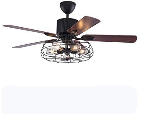 Retro Ceiling Fan with Light American Industry Style Ceiling Fan with Lighting 3 Files Adjustable Wind Speed with Remote Control/Indoor Lighting/E27*5 Lamps/Living Room [Energy Class A++] Double The