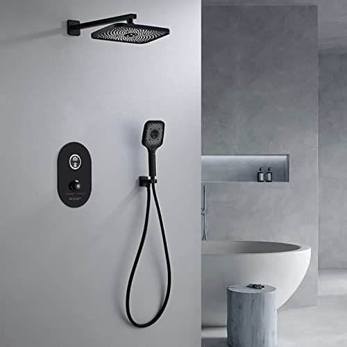 DERBUT Brausethermostat Schwarz Duschsysteme Unterputz Brausebatterie Brausegarnitur Brausekopf mit Schlauch B Bifunktional