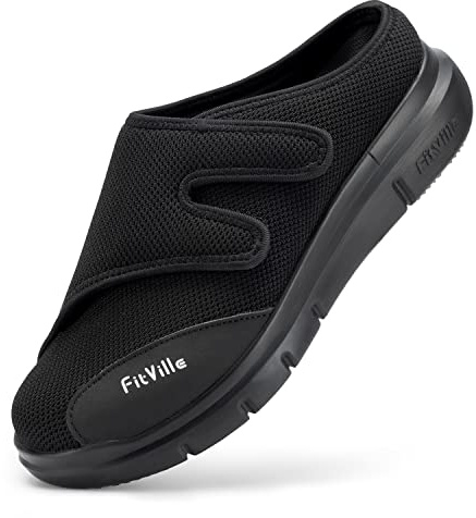 FitVille Chaussons Diabétiques Pour Hommes Pantoufles Extra Larges Pour Pieds Gonflés Chaussures De Marche Ajustables Soulagement De La Douleur Au Pied 43 EU X-Large