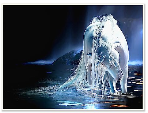 DCIDBEI 40x30CM 5D DIY Runde Diamond Painting Fantasy Tier || Diamant Stickerei weißes Pferd || kreatives Handwerk für Kinder || Dekoration Zimmer Büro || Diamant Malerei Cartoon