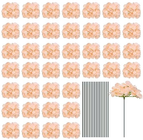QUARKZMAN Seide Künstliche Hortensie Blumen Rosa Kunstblumen Köpfe mit Stielen Voll Hydrangea Blumen für Hochzeit Mittelstücke Party Dekoration 30Set
