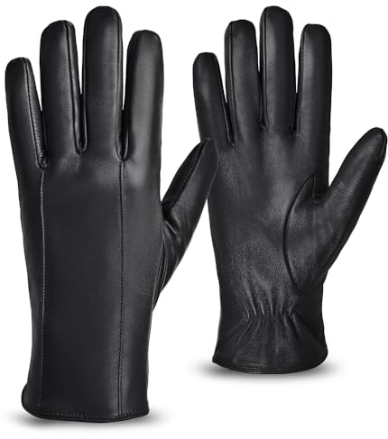 MGGMOKAY Herren Lederhandschuhe aus echtem mit Futter Warm Kaschmir