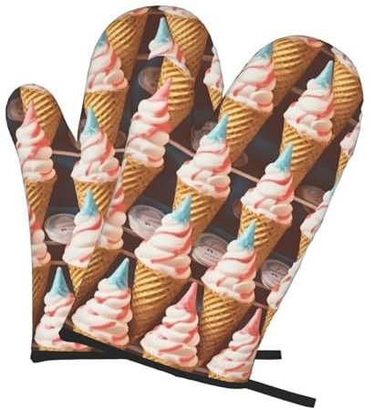 Ofenhandschuhe für die Küche, hitzebeständig, 260 °C, wasserdicht, rutschfest, zum Kochen, Backen, Eiswaffeln, 50er-Jahre-Küchenhandschuhe, schützt die Hände, 2 Stück