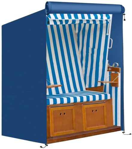 FINEW Strandkorb Schutzhülle Winterfest aus 600D Oxford Gewebe, 135x105x175/140cm Strandkorbhülle Wasserdicht, Abdeckung Strandkorb mit Reißverschluss, Reißfest und UV Beständig, Winddicht (Blau)