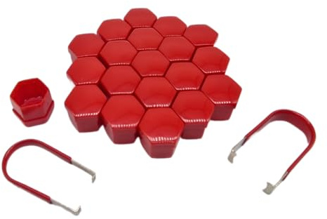 NAAA 20x Schraubenkappen 17mm Rot inkl. Abziehhaken Auto Mutter Covers Bolt Schutzkappen Radschraubenkappen SW17