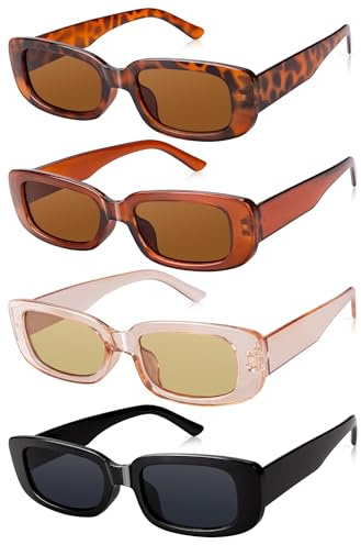 Becellen 4 Piezas Gafas de Sol Cuadradas, Vintage Rectangulares Colores Gafas de Sol Protección UV400 para Mujer Hombre