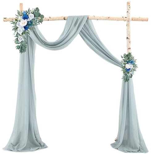 Viusneun 1 Stück Hochzeitsbogen zum Aufhängen, Chiffon Stoff Querbehang Deko Gardinen Vorhang, Durchscheinende Vorhänge für Hochzeitsdekoration Hintergrund Gazevorhang (Graublau,75x300cm)