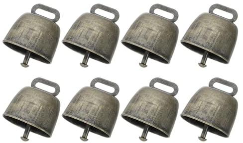 PATIKIL 1,4 x 2,4 x 1,4 Zoll Mini Kuhglocken, 8 Stück Eisen Vintage Metall Festliche Glocke, Kuhglocken Großhandel für Tier-Anti-Verlust, Bronze
