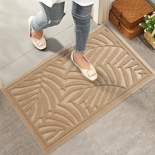 HIYARD Front Door Mat, Absorbent Resist Dirt Welcome Door Mat Indoor Outdoor, Waterproof Doormat, Sturdy Non Slip Backing, Fade Resistant, Low Profile Entry Mat for Entryway, 29×17, Beige