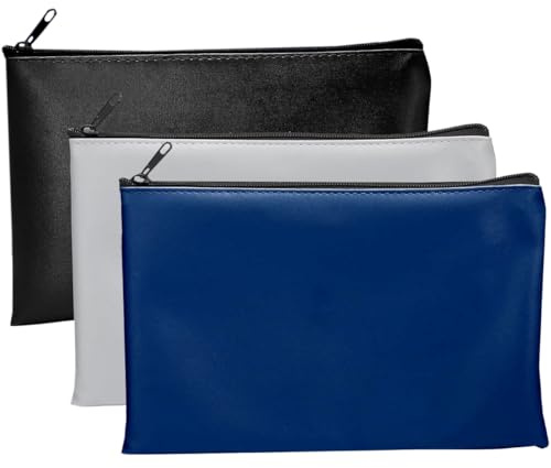 3 delar bankkontantväska, PU-läder sedelväska, kontantplånbokstyp, fakturor, mynt, kontroller, insättning, kosmetika med dragkedja 30 x 15 cm