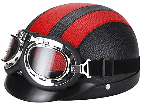 Casco Moto Mezzo Casco Aperto con Occhiali E Sciarpa, Casco Stile Tedesco Vintage per Uomini E Donne Approvato DOT/ECE Casco Moto Scooter Skateboard (55-62 Cm)