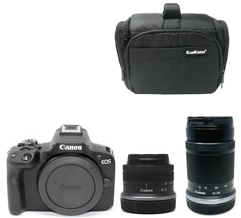 KamKorda Camera Bag + R50 Mirrorless Camera + RF-S 18-45mm + RF-S 55-210mm STM lenses, 24.2MP APS-C CMOS Sensor, UHD 4K Video + 2 Year Warranty