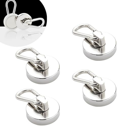 WTZWYFWJ 4 Pezzi Ganci Magnetici 32mm,36kg Magneti Potenti Calamita Neodimio,Gancio Magnetico Ruotabili a 360°,Neodimio Magneti Potenti Con Moschettone,Per Cucina, Ufficio, Garage, Magazzino