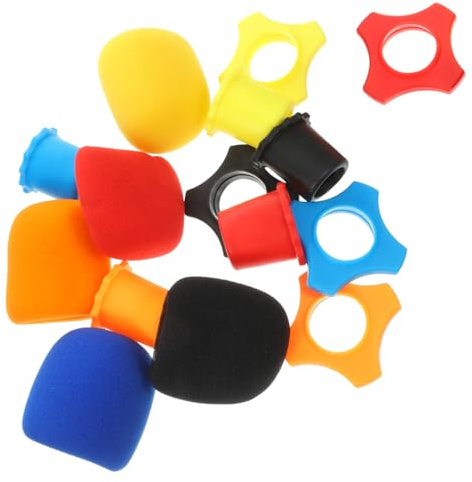 15 Stück Anti Rolle Mikrofon Schutzringe mit Windschutz aus Schaumstoff | 5 Anti Rolle Ringe, 5 Bodenhülsen, 5 Schaumkappen, für Bühnen und Funkmikrofone Zufällige Farbe