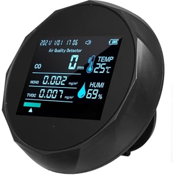 Detector de fugas de gas natural Monitor de calidad del aire 6 en 1, Detector de formaldehído, probador de calidad del aire, fecha, hora, CO TVOC, HCHO, analizador de humedad y temperatura para el hog