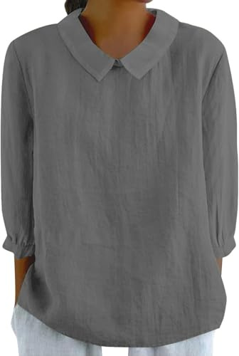 Chemise Blanche Femme Popeline Chemise en Lin Chemise Femme Chic Mousseline T-Shirt Manche Longue Femme Chemise Femme Grande Taille Chemisier Manche Courte Chemisiers Et Gris 2XL