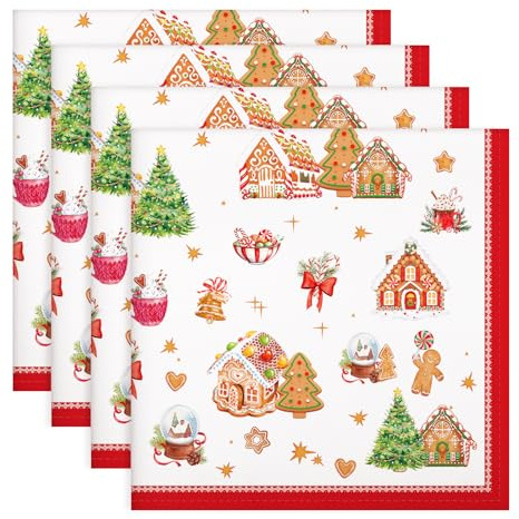 Arquiel Weihnachten Lebkuchen Baumwoll-Servietten 6er-Set 45 x 45 cm | Waschbare Stoffservietten aus 100% Baumwolle mit dekorativem Muster-Motiv, wiederverwendbar für Esstisch, Familienessen