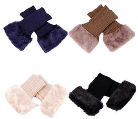 Veesper 4PCS Women Furry Boot Cuff Faux Fur Trim Boot Socks Crochet Top Cover Leg Warmers Style 2