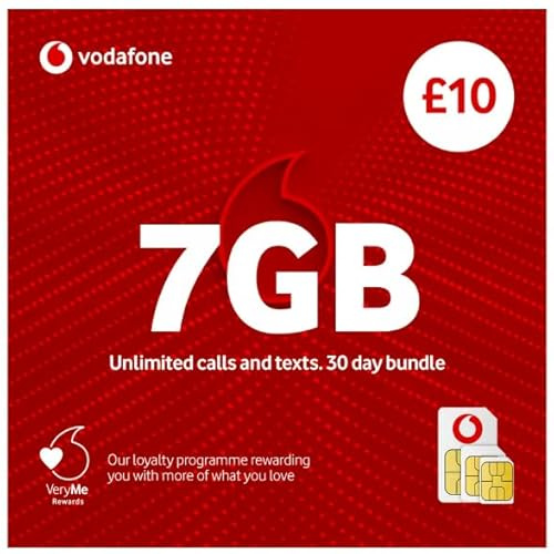 Vodafone 7GB Data Bundle, 30 Day Unlimited Calls and Texts, £10 | Pay As You Go | UK SIM CARD