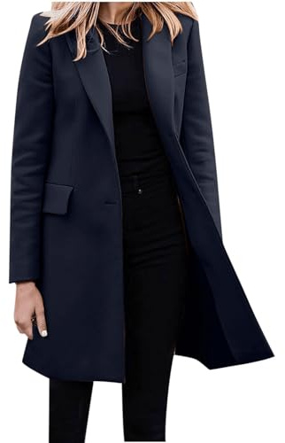 Blazer Giacca da donna elegante – cappotto di lana da donna invernale lungo | Lungo blazer, taglie grandi, elegante risvolto, cappotto invernale in cotone, con tasche, giacca a vento