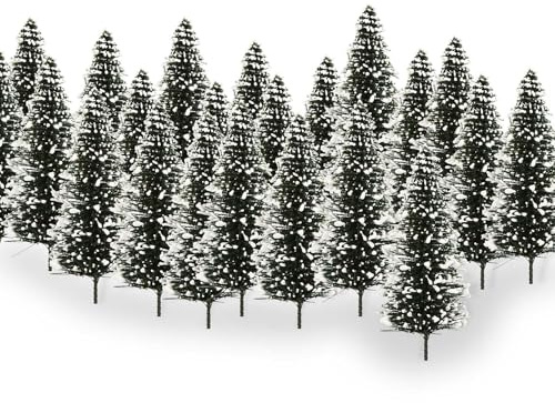 Evemodel Modell Spur Schneetannen Tannenbäume schneebedeckten Bäumen für Winterdorfes Landschaft für häuslichen Weihnachsdekoration (30 Stück 80mm)