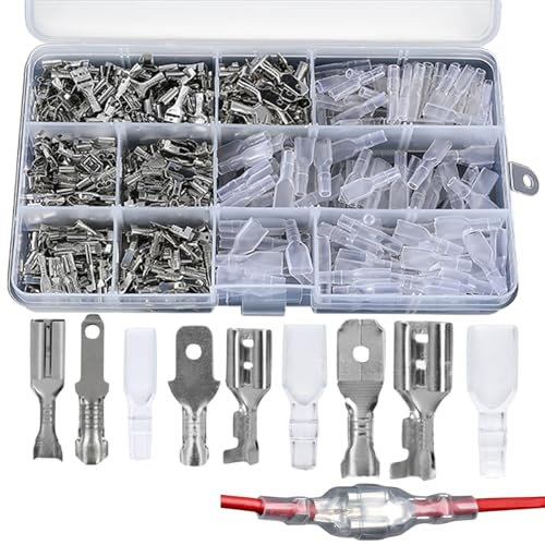 Juego de 270 terminales de cable, conectores planos, 2,8 mm, 4,8 mm, 6,3 mm, conector plano macho hembra con manguito aislante, para electricidad, coche, motocicleta