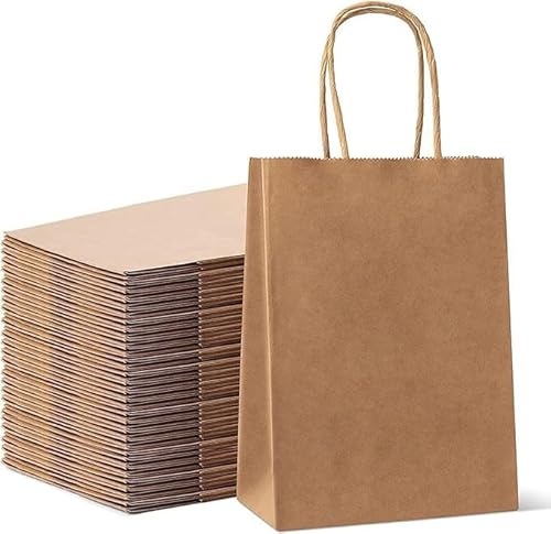 10 Small Size Kraft Paper Bags with Twist Handles, Suitable for Kid Parties, Christmas Parties, Wedding Occasion, With Multiple Quantity paper gift bags -23x18.5x8cm