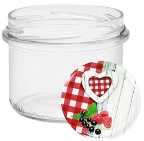 made in home Kleine Einmachgläser 235 ml, Marmeladengläser, fi86 mm, Minigläser für Honig und Gewürze, Luftdichte Gläschen, Einweckglas, Gläser, Einweckgläser (Herz Deckel, 16 Stück)