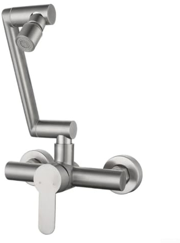 Zilimontt 304 Stainless Steel Wall Mounted Folding Basin Faucet 360° Rotating Hot Cold Water Tap Dual Outlet Modes Kitchen Bathroom Sink Mixer