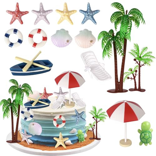 Xsstarmi Summer Beach Theme Cake Topper Decoration Umbrella Chair Palm Tree Cake Pick Hawaiian Beach Cake Decorations for Baby Shower Birthday Wedding Party DIY Cake Supplies